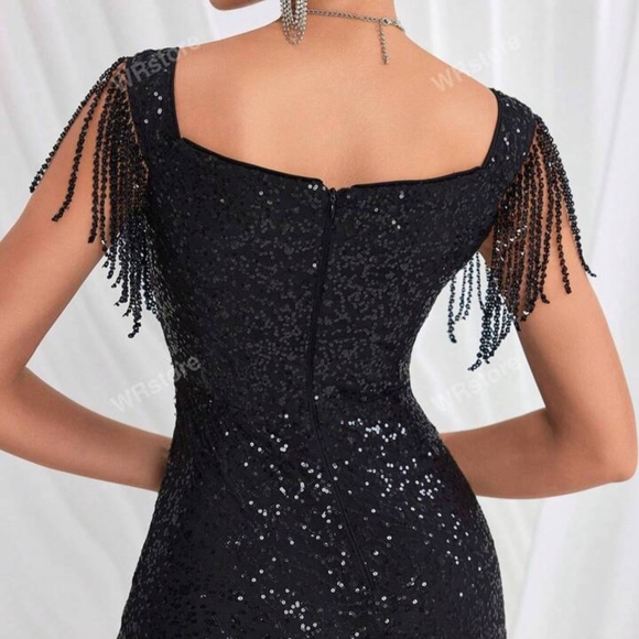 New Elegant Black Formal Gown | Sequins & Tule | Sz XL - Picture 5 of 7